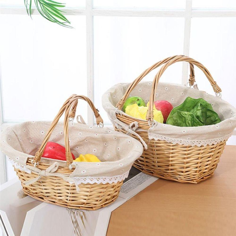 

Pastoral Toys Handwoven Sundries Picnic Basket Storage Basket Vegetable Basket Fruit Basket S красный