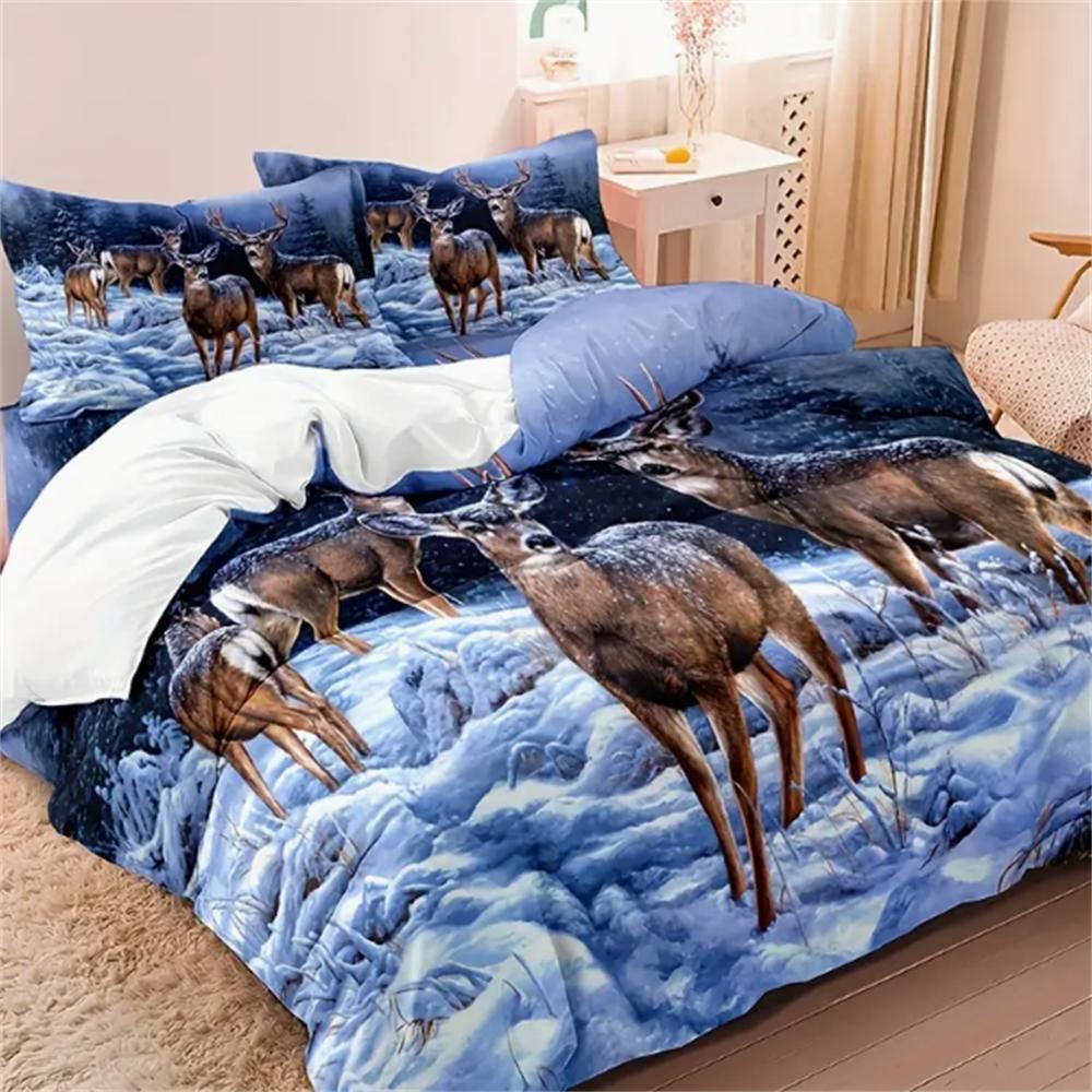3pcs Deer Duvet Cover Set (1*Duvet Cover + 2*Pillowcases, Without Core), 3D Print Wild Animal Deer Duvet Cover With Pillowcase