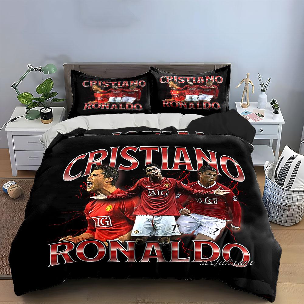 Set Biancheria da Letto Calcio Cristiano Ronaldo Set Copripiumino Copripiumino Federe (1*Copripiumino 2*Federe, senza piumino)