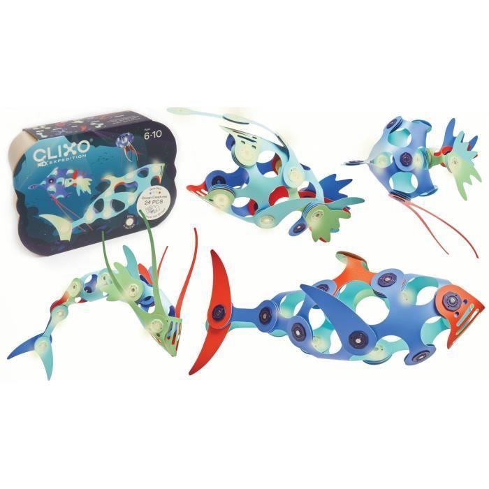 Ocean Creatures CLIXO - GIPSY TOYS - Jouet de construction magnétique phosphorescent - 24 pcs