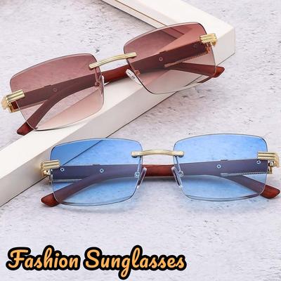 Retro Metal Cut Edge Frameless Sunglasses Outdoor Trend Uv400 Protection Personality Street Photography Decorative Glasses