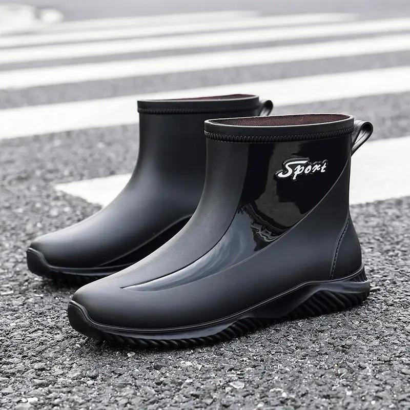 Silicone Male Shoes Wear to Work Soft Gumboots Teenagers Wellies Plastic Waterproof Resistant Wear-resistant Men's Rain Boots