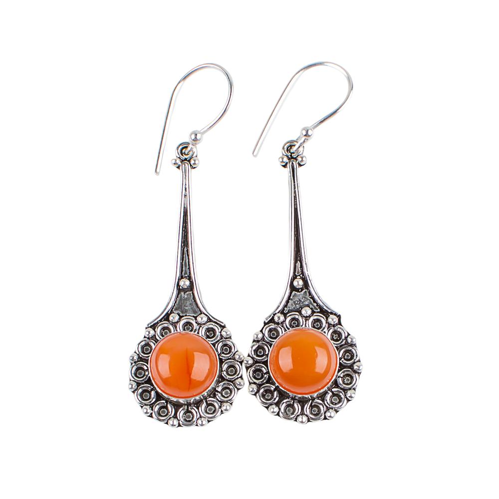 Natural Carnelian Gemstone 925 Sterling Silver Jewelry Handmade Earrings 2.52" EE-77-32