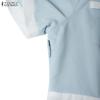ZANZEA Women Casual Turn Down Collar Summer Short Sleeve Pleated Dress