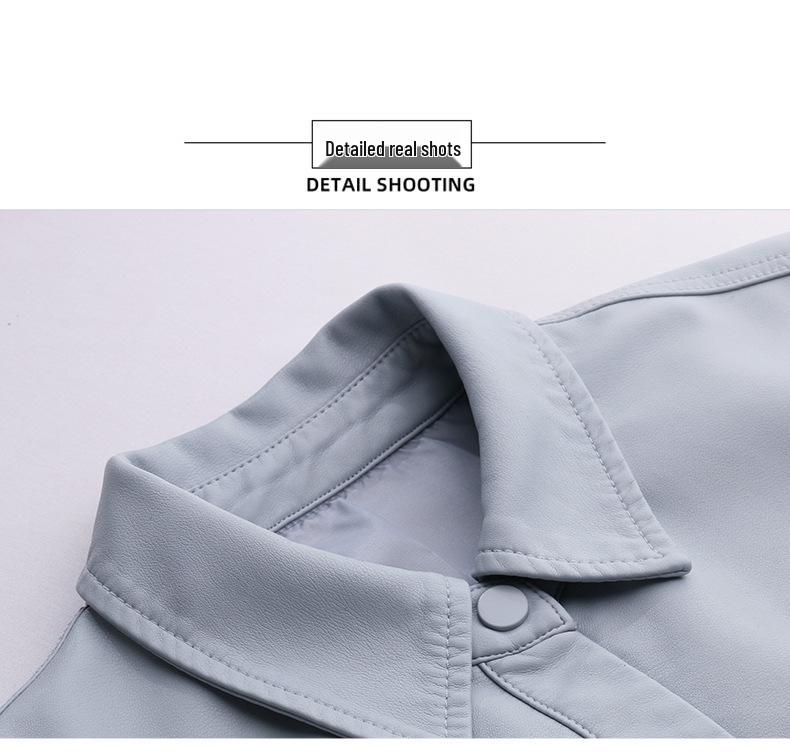 2025 Spring Women's Solid Color Loose Lapel PU Leather Jacket