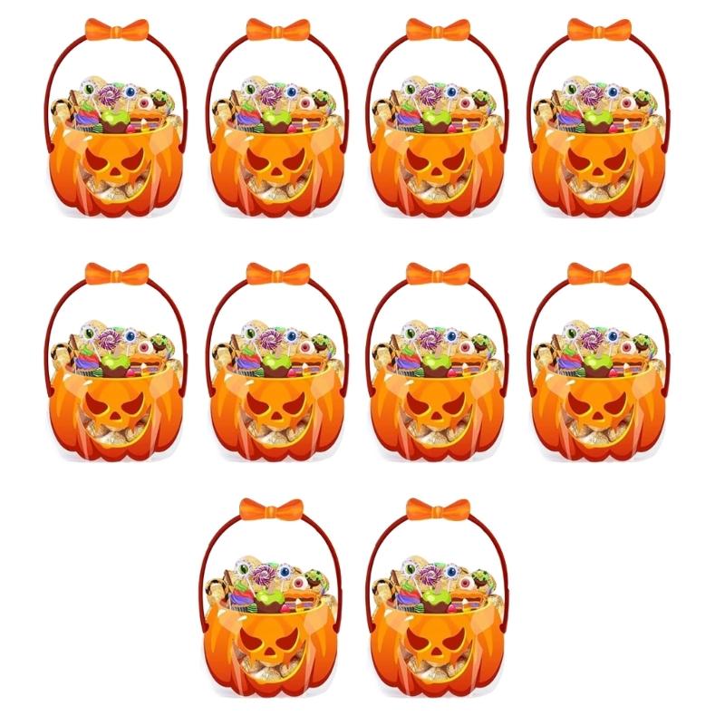 

Reusable Plastic Halloweens Treat Bags Clear Pumpkin Designs Safe For Food Contact Candy Holders Party Supplies 1