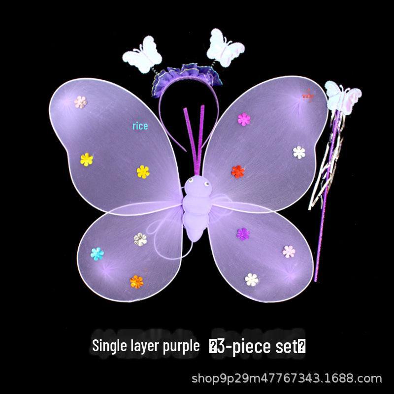 Children's Glow Angel Costume: Girl's Gauze Skirt with Flashing Wings and 20-Light Butterfly Design, 3-Piece Set.