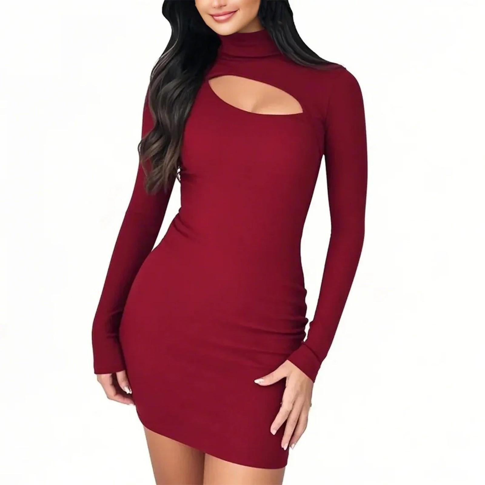 

Женская однотонная юбка с полувысоким воротом, длинными рукавами, утягивающая и облегающая, обтягивающая бедра S винный