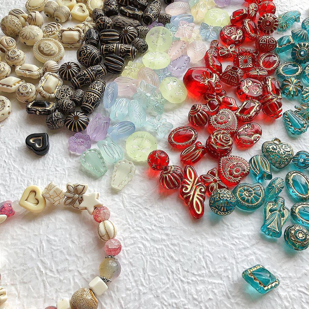 Retro Japanese Gold-Painted Acrylic Beading DIY Kit for Beginners