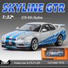 1:32 GTR R34 Low-Rider Sports Car Model with Opening Doors, Four-Wheel Suspension, Alloy Build, Sound and Light, Pull-Back Simulation