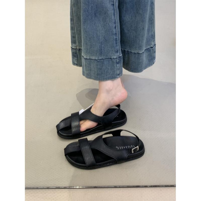 

Platform sandals female versatile little fairy 2025 new retro soft sole Roman style word with flat sandals summer 39