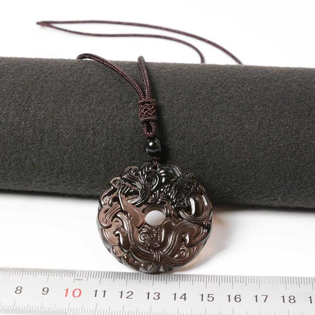 Unisex Obsidian Pixiu Grass Dragon Pendant - Crystal Ice Gold Black Peace Buckle