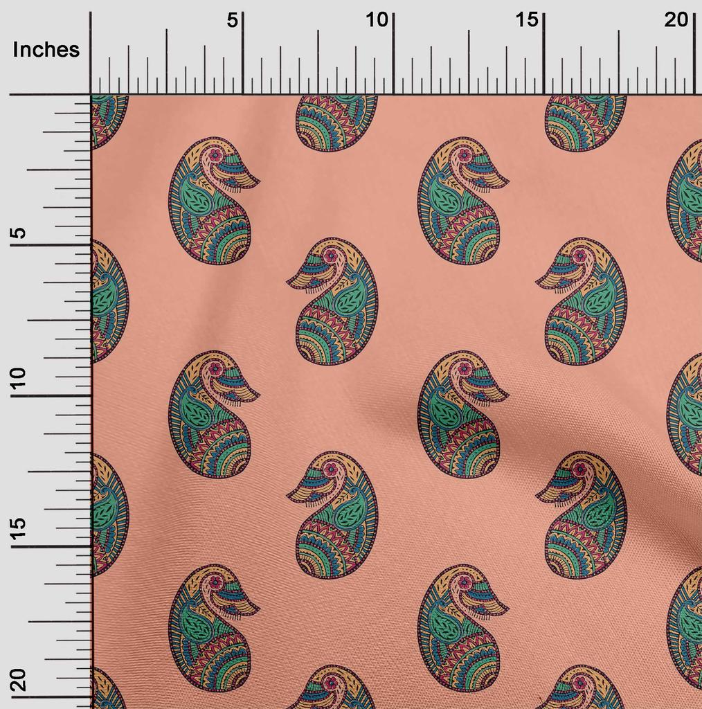 oneOone Cotton Flex Fabric Paisley Block Printed Craft Fabric BTY 40 Inch