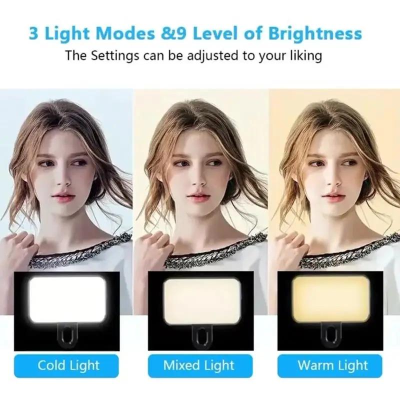 Przenośna Mini Lampka Selfie Do Wypełniania Akumulatorowa 3 Tryby Regulowana Jasność Klips Do Telefonu Komórkowego Makijaż Komputer Lampka Do Wypełniania