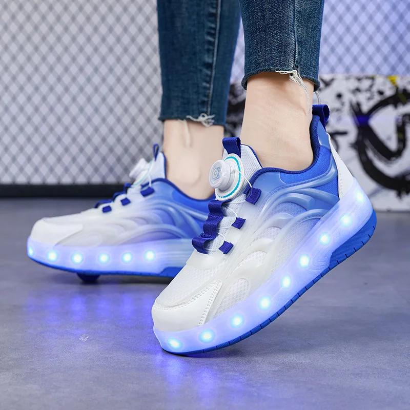 PONERAIT Two Wheels Children's Led Light Roller Skate Shoes Boys Girls Glowing Sports Luminous Sneakers Skateboard USB Charging