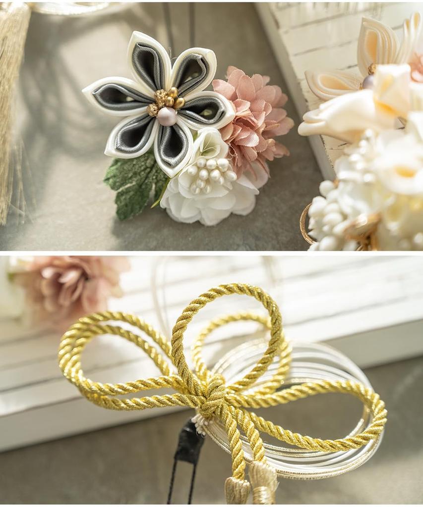 [SOUBIEN] Soubien Hair Ornament Set for Coming-of-Age Ceremony, Mizuhiki, Tsumami-zaiku, Furisode, Graduation Ceremony, Hakama, 3-Piece Set, Cherry Bl