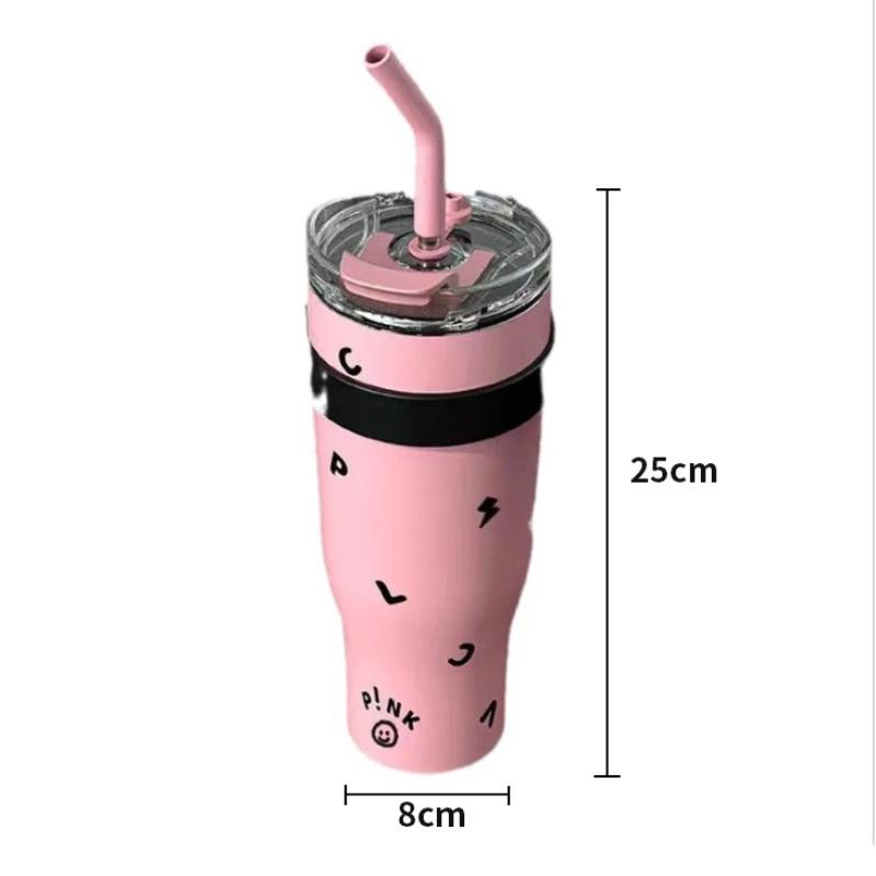 1.2L Dual - Drink Insulated Tumbler, Sweet - Cool Black - Pink Large - Capacity Portable Straw Cup With Handle And Straw