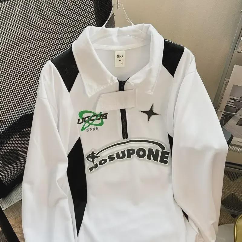 Men's Retro Color-Block Polo Collar Sweatshirt for Spring/Autumn 