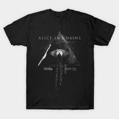 Men Black Print T-shirt Alice In Chains No-Cut Transfer Paper Print Cotton Tshirt