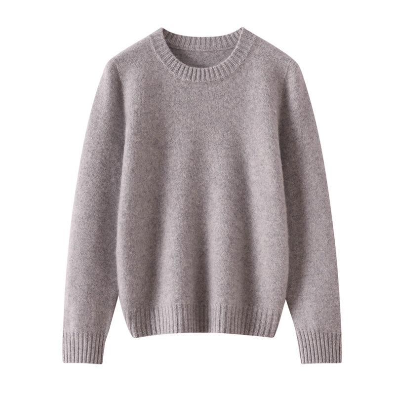 New Women's Pure Cashmere Seamless Round Neck Pullover: Thick, Loose, Simple, Basic Knit for Autumn and Winter.