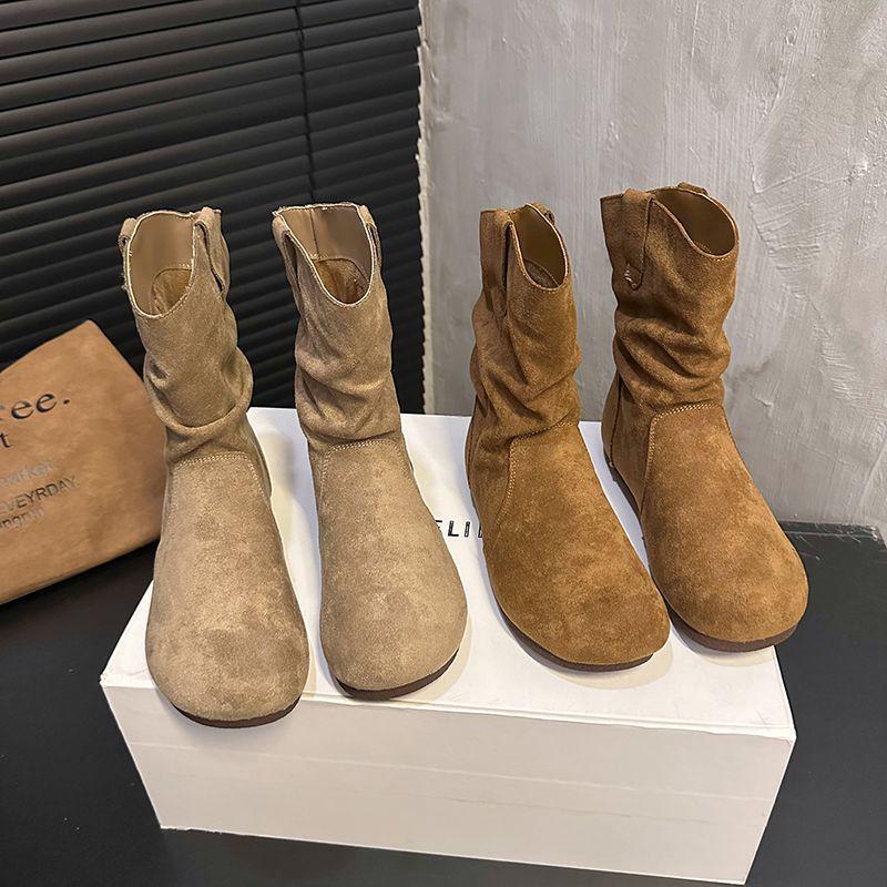 Chic Retro Women's Suede Slouch Boots: 2025 Autumn/Winter Collection – European & American Style Short Martin Boots