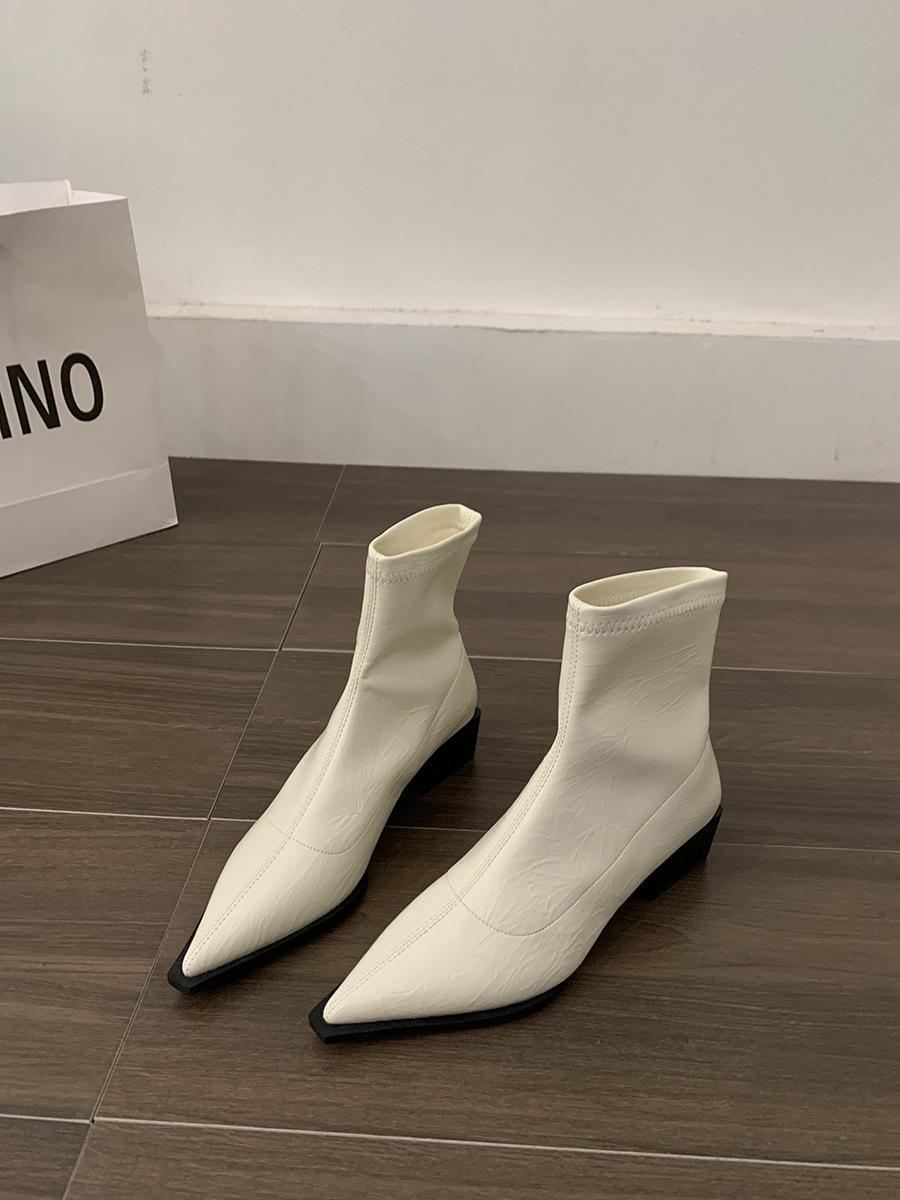

French fashion thick heel short boots women s shoes 2025 new spring and autumn single boots pointed silver temperament thin boots 35