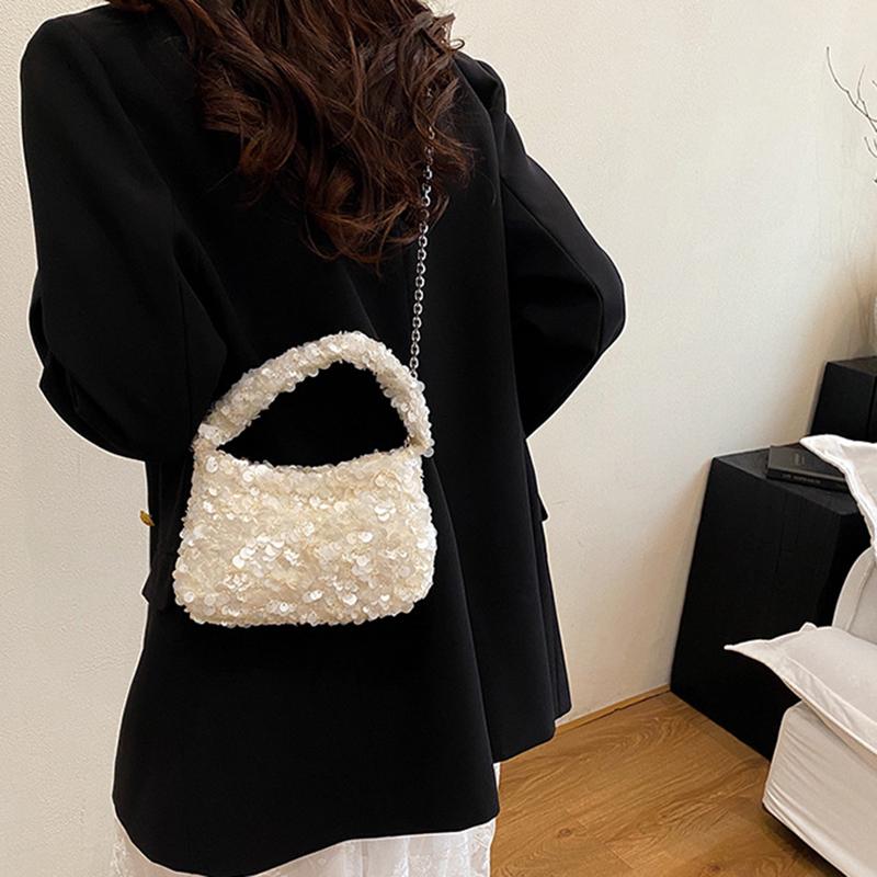 Sommer Ensfarget Paljettglans Skulderveske Casual Kjede Underarmsveske Enkel Stor Kapasitet Kvinnelig Shopping Mote Crossbody-veske