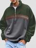Men's Autumn/Winter Half-Zip Fleece Stand Collar Color Block Jacquard Sweatshirt