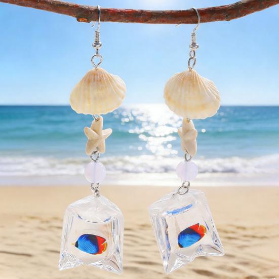 1 Pair Tropical Fish Bag Dangle Earrings Ocean Beach Starfish Shell Hook Earrings Hypoallergenic Women Drop Earrings Fashion Jewelry