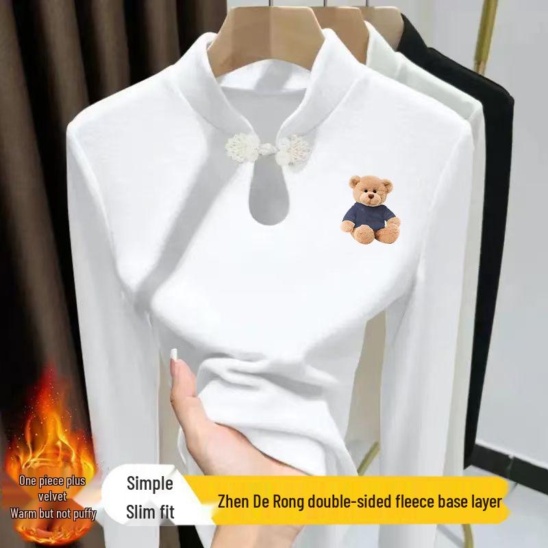 

Women s Stylish Long Sleeve Frog Button T-Shirt with Water Drop Collar - Chinese-Inspired Autumn/Winter Print. XL