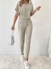 Women's Casual Ribbed Short Sleeve Pants Set - European & American Fashion