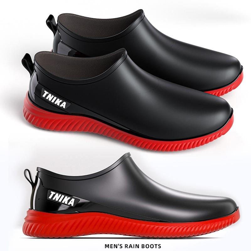 Spring and Summer Fashion Light Mouth Rain Shoes Waterproof Flat Rain Boots Men's Casual Wear-resistant Car Wash Kitchen Work Rubber Shoes