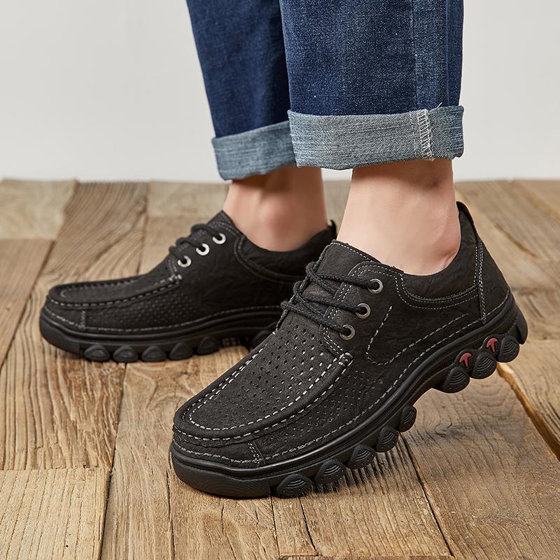 Fashion Brand High Quality Genuine Leather Casual Shoes Men Lace Up Outdoor Non-slip Comfort Jogging Office Casual Climbing Oxford Shoes