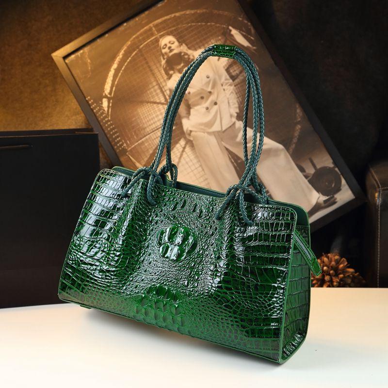 Женская большая вместительная сумка-тоут с крокодиловым узором — фото 12