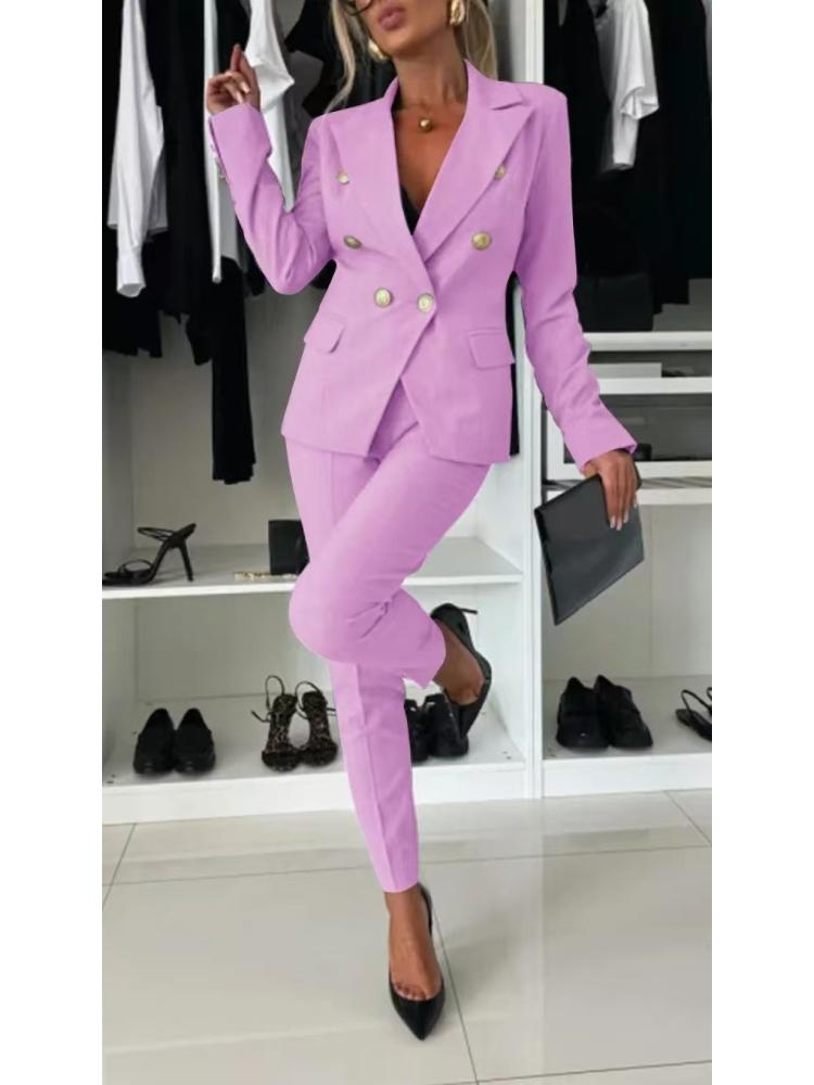 Women's Double Breasted Slim Fit Blazer and Trousers Suit Set