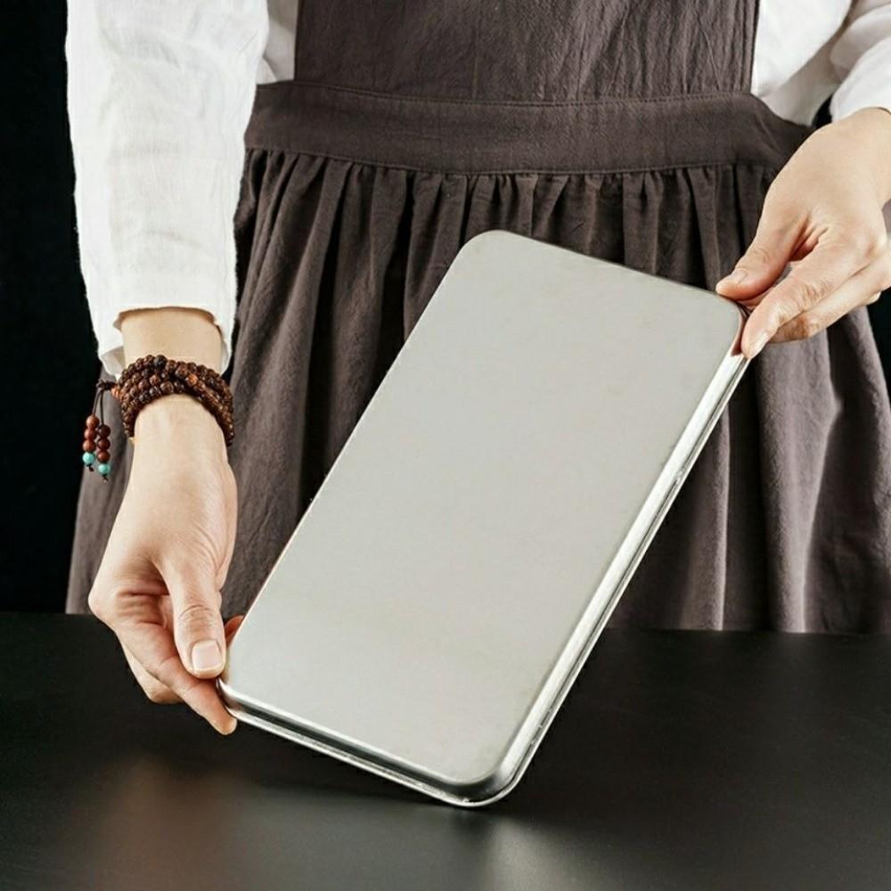 Food Grade Stainless Steel Tray Rust Resistant Storage Metal Food Serving Plate Rectangular Food Organizer Baking Pastry Tray