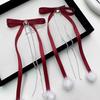 Cute Sweet Girly Bow Hair Clip Bow Long Ribbon Y2K Pompoms Bow Bunches Rhinestones Sweet Balletcore Style
