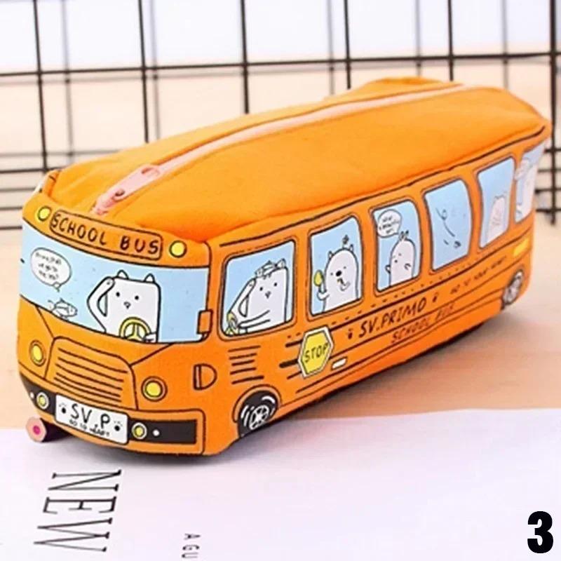 Large Capacity Cute Pencil Bag Creative Cartoon School Bus Children's Gift Office School Supplies Canvas Pencils Box Stationery