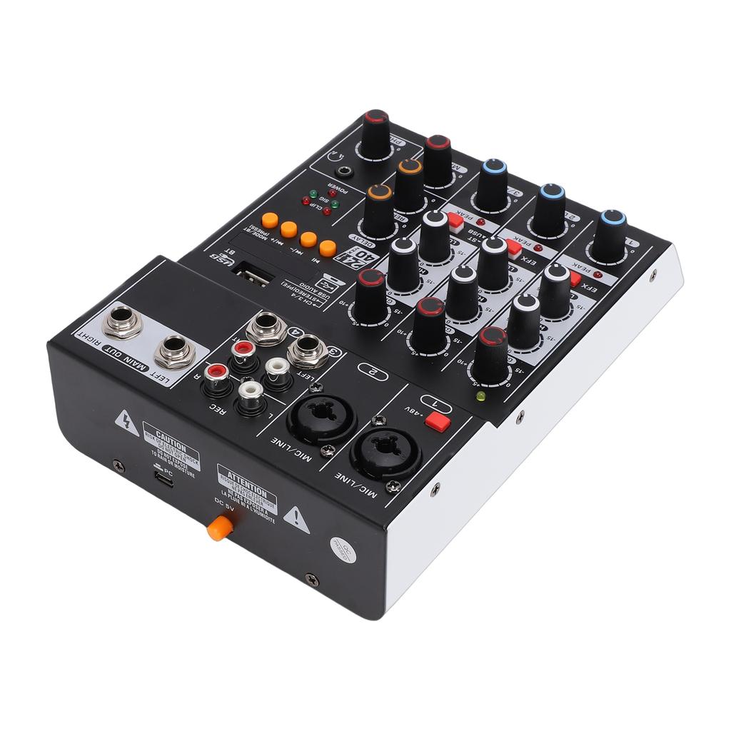 Sound Mixer USB MP3 Bluetooth Computer Input 4 Channel 48V Phantom Power Stereo DJ Mixer for Computer Recording Karaoke