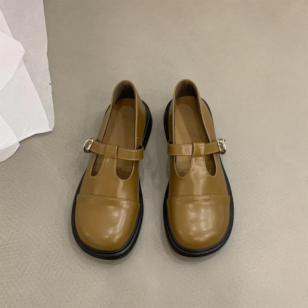 Schuhe für Damen Britischer kleiner Lederschuh für Damen Vintage runde Zehenpartie niedriger Absatz Damenschuh lässiger Loafer Schule Einzelner Schuh
