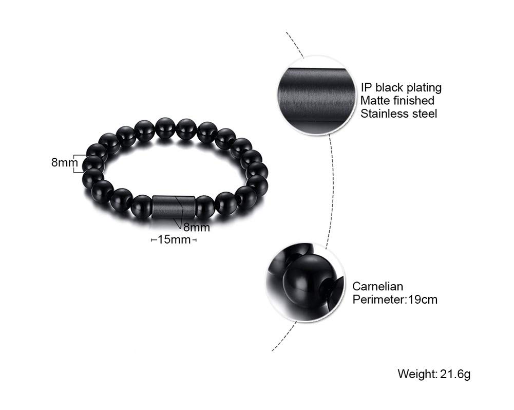 Deelfel Men's Agate Bracelet with Black Prayer Beads