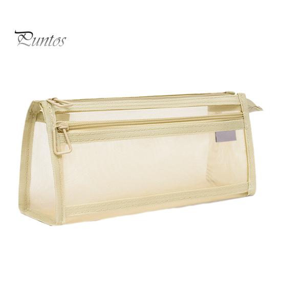 

Сетчатый пенал с застежкой-молнией, прозрачный двухслойный пенал, многофункциональная сумка для хранения канцелярских принадлежностей, органайзер для косметики для офиса и дома розовый