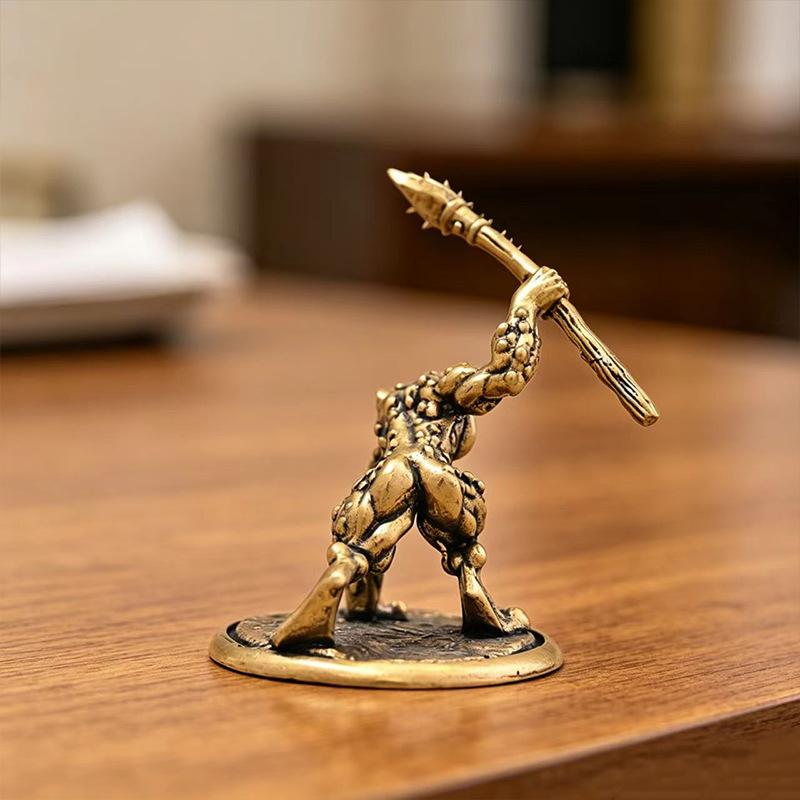 Solid Brass Toad Warrior Small Statue Retro Animal Miniature Ornament for Desktop Office Home Decor Collection Gift