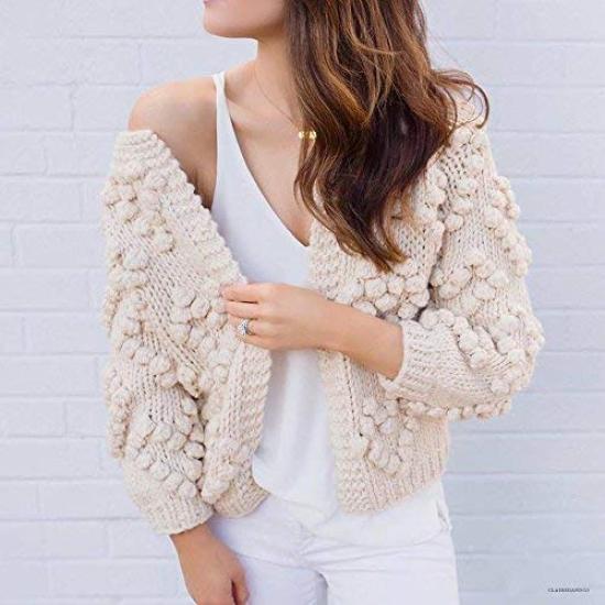 Chicwish Heart Knit Ivory Pom-Pom Cardigan,