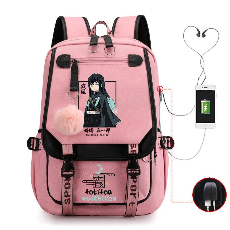 Japan Cartoon Comics Demon Slayer Trendy USB High-Capacity Student Backpack with Spine Support 0019