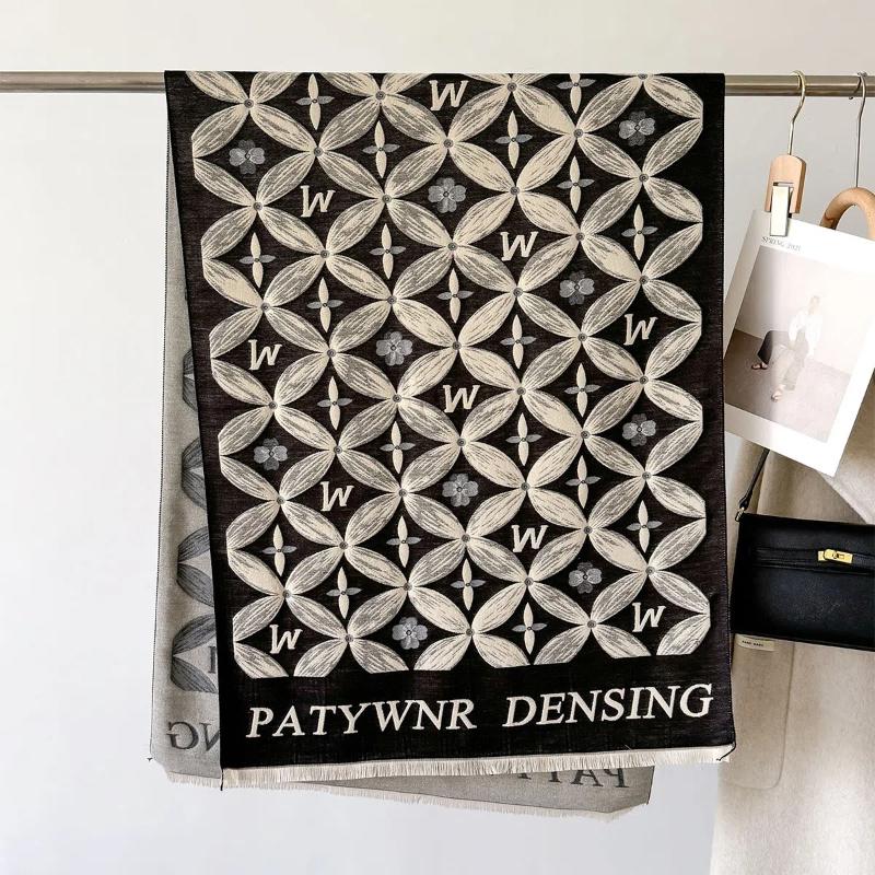 2024 New Letter Printed Fashionable Imitation Cashmere Scarf,Women's Dual-use Air Conditioning Shawl for Student