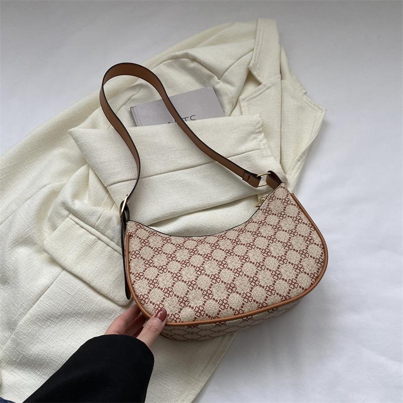 Pu Vintage Stylish New Moon Shoulder Bag In Chic Coffee And Cream Colors Perfect For Use Everyday