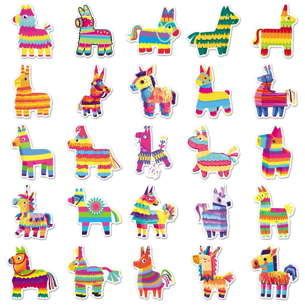 50 Cartoon Waterproof Piñata Stickers for Water Bottles, Journals, Desktops, Helmets, and Epoxy Decor