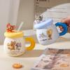 Children'S Birthday Gift Ceramic Cup With Lid Straw Mug Genuine Jack And Tom Cat And Mouse Water Cup