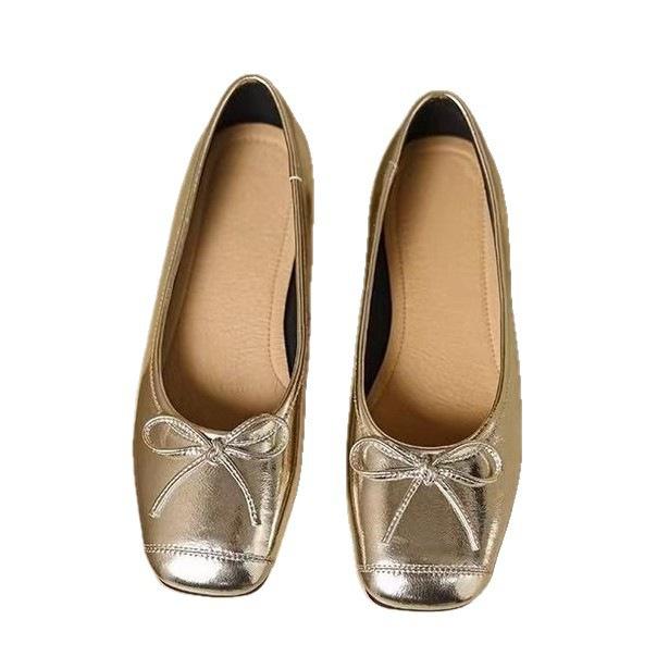 2025 autumn non-slip one-pedal single shoes women's new leather soft-soled beanie shoes silver retro flat-soled grandma shoes